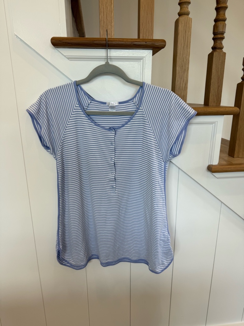 LAKE Hydrangea Striped Pima Cotton Short Sleeve Pajama Top extra small
